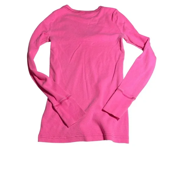 PINK Victoria's Secret Waffle Knit Thermal V-Neck Top Neon Pink Medium - Picture 2 of 6